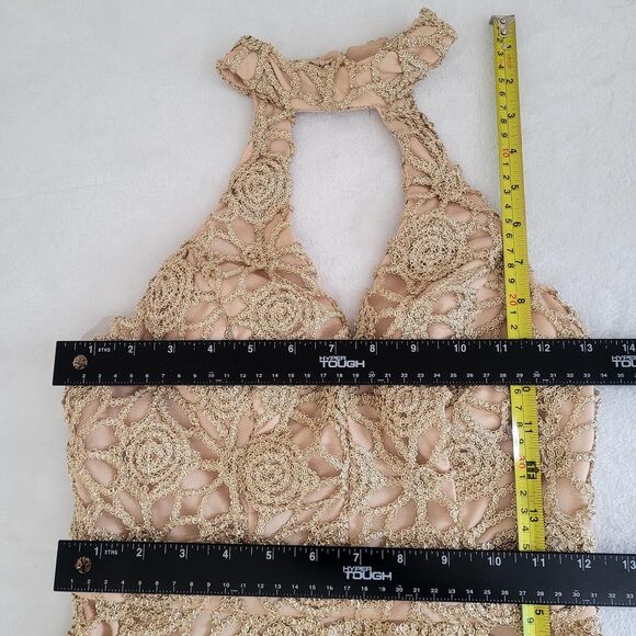 Gold Sz 4 Baroque Halter Skater Cocktail Holiday Party Dress NYE Birthday NWOT - Picture 7 of 8